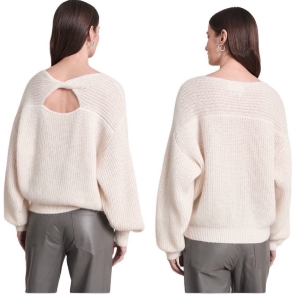 New Eleven Six Emma Twist Keyhole Cut Out Knit Sweater Alpaca Wool Cream M L